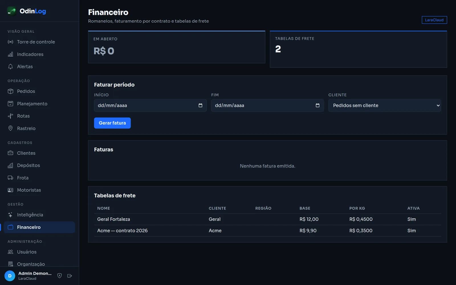 Financeiro do OdinLog