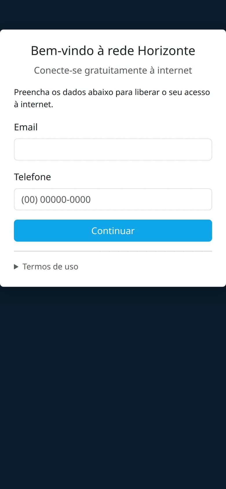 Portal cativo do SpeedWifi exibido em um celular